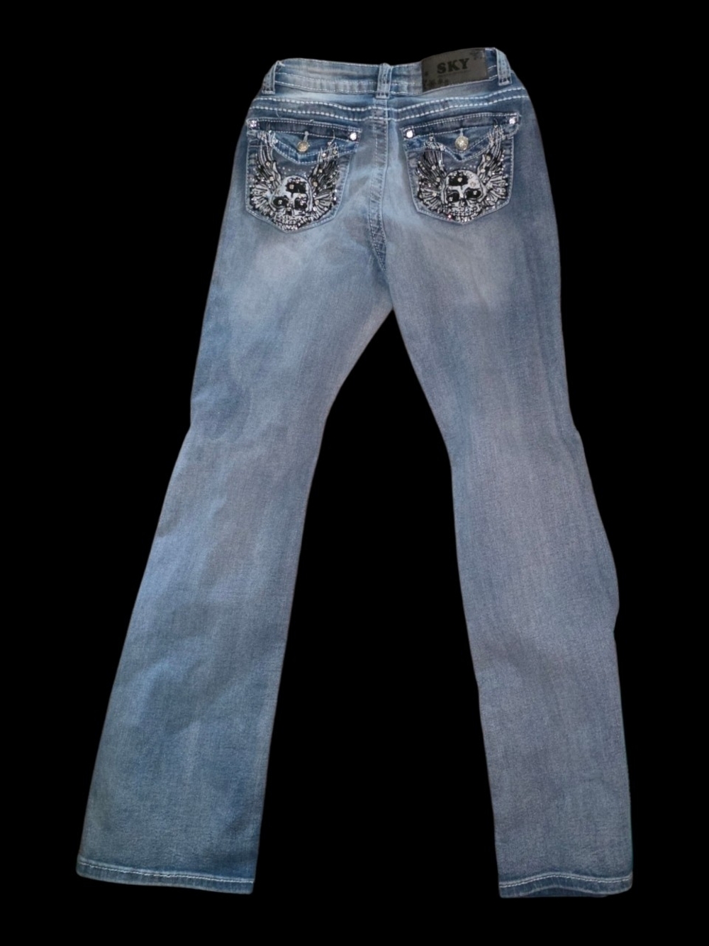 Sky Women's Light Blue Embellished Flare Jeans